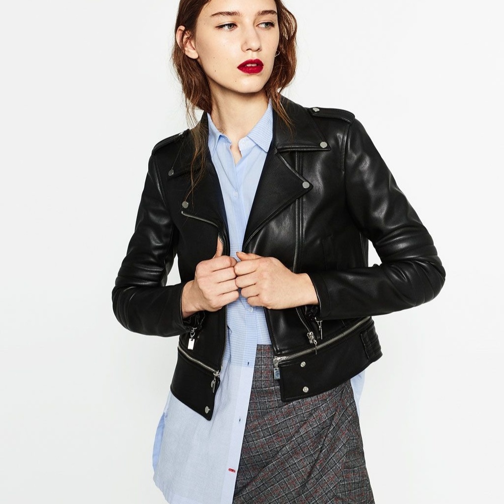ZARA Leather Effect Jacket, Black, M